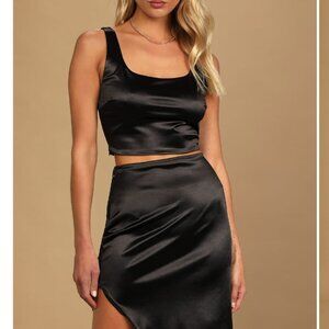 Lulus Can't Let You Go Black Satin Sleeveless Two-Piece Midi Dress (NWT)